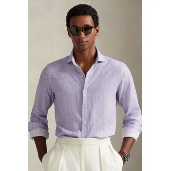 Pánská košile Lněná košile Polo Ralph Lauren pánská, růžová barva, regular, s italským límcem, 710974546 04A, vel. L