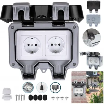 Elektrická zásuvka Vodotěsná Dvojitá Zásuvka do Zdi 16A IP66 s Uzemněním pro Venkovní Použití