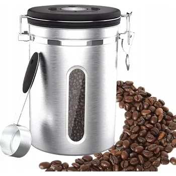 Dóza na potraviny PLECHOVKA NA KÁVU 1.8L VAKUOVÁ HERMETICKÁ OCEL ZAVAŘOVACÍ SKLENICE S LŽÍCÍ