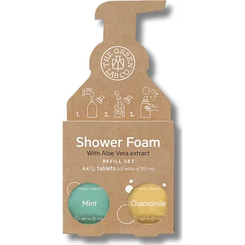 Sprchový gel The Green Lab Co | Ekologická sprchová pěna v tabletách - Máta & heřmánek pro každodenní mytí • s Aloe Vera • šetrné složení bez chemie a plastu