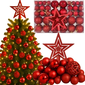 Vánoční dekorace VÁNOČNÍ BAŇKY červené VELKÁ SADA NA VÁNOCE 100KS DEKORACE NEROZBITNÉ