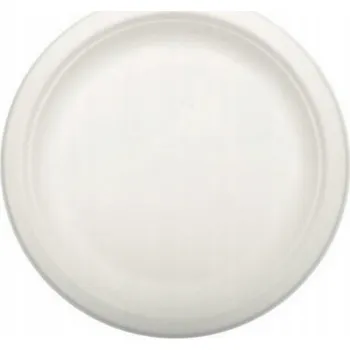 Jednorázové nádobí Talíře z cukrové třtiny, „pure“, nedělitelné, průměr 18 cm, 2 cm, bílá barva, 50 ks