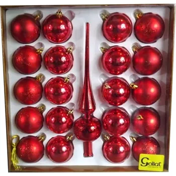 Obraz Sada 20 Červených Plastových Vanočních Bombek s Vrškem - VÁNOČNÍ OZDOBY