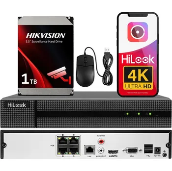 IP kamera 4kanálový PoE rekordér do 8 Mpx NVR-104MH-C/4P + 1 TB HiLook od Hikvision