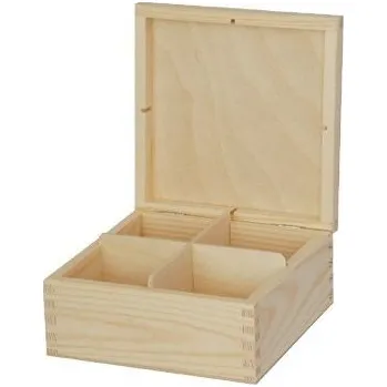 Úložný box Dřevěná krabička 4 přihrádky bez zapínání - 16 x 16 cm