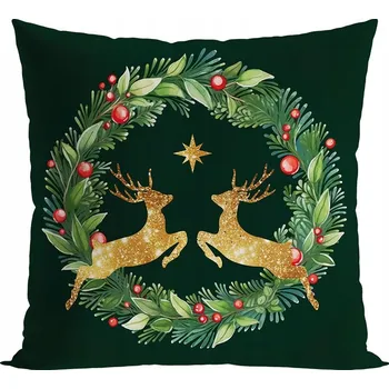 Polštář Zelený VÁNOČNÍ polštář silikonový se zlatými jeleny 40x40