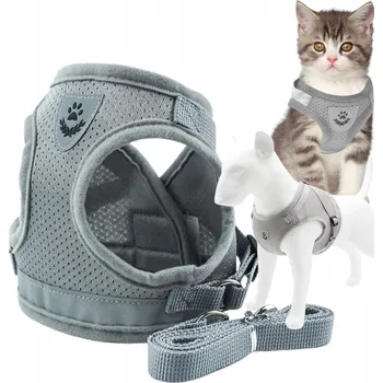 Postroj pro psa Szelki BEZUCISKOWE dla małego psa kota s vodítkem S ODRAZKOU, pohodlné, velikost XL