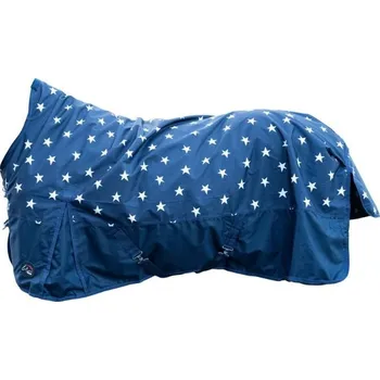 Deka pro koně Lehká výběhová deka HKM Norwich 600D High Neck 0g navy blue/stars design 165cm