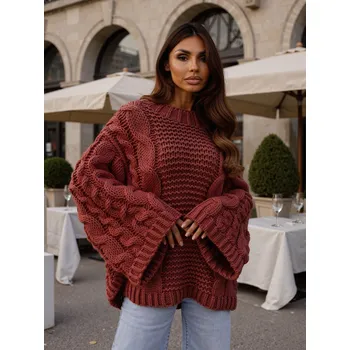 Dámský svetr Dámský pletený svetr KAMILA bordó, VELIKOST UNI ( S, M , L )