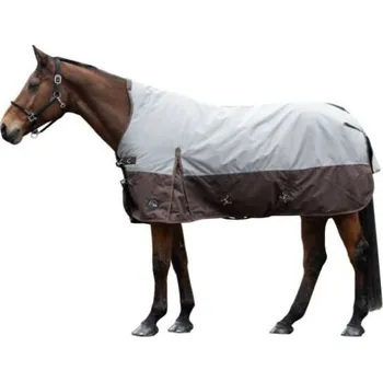 Deka pro koně Lehká výběhová deka HKM Norwich 600D High Neck s fleecem beige/brown 155cm