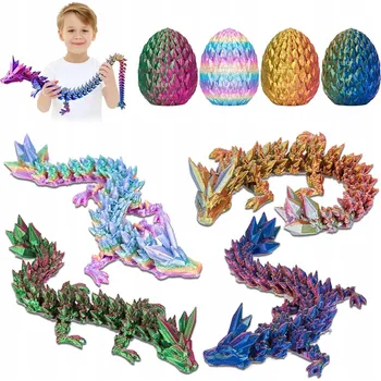 Figurka Drak Křišťálový 3D tisk kloubový pohyblivý v sadě VEJCE 4ks