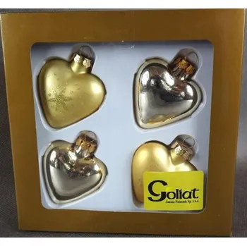 Vánoční dekorace Sada 4 zlatých srdcí, vánoční baňky, přívěsky 6 cm