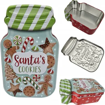 Obraz VÁNOČNÍ KOVOVÁ KRABIČKA NA CUKROVÍ DÁRKY OZDOBNÁ DEKORACE