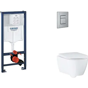Klozet GROHE - Rapid SL Set předstěnové instalace, klozetu, sedátka SoftClose a tlačítka Skate Cosmopolitan, kartáčovaná nerezová ocel SANI11BB2124