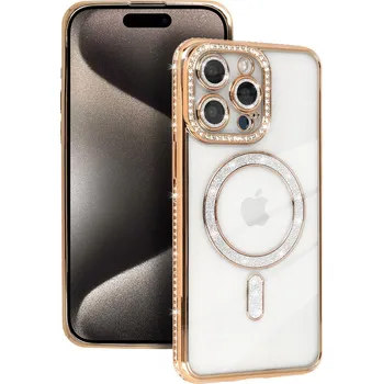 Pouzdro na mobilní telefon Zadní kryt Bling Magsafe pro iPhone 16 Pro zlatý