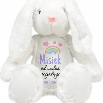plyšák Medvídek Plyšový Mazlíček Přítulníček Králík Bílý PRO SPECIÁLNÍ ÚKOLY *JMÉNO* Dárek pro dítě