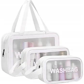 Kosmetická taška CESTOVNÍ KOSMETICKÁ TAŠKA PRŮHLEDNÁ NA KOSMETIKU 3v1 BÍLÁ
