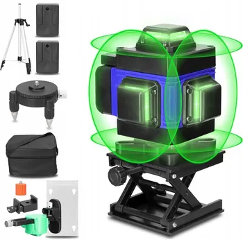 Měřící laser KŘÍŽOVÝ LASER Laserová vodováha 16 linií + STATIV 120 cm 4D Zelený 2x AKU