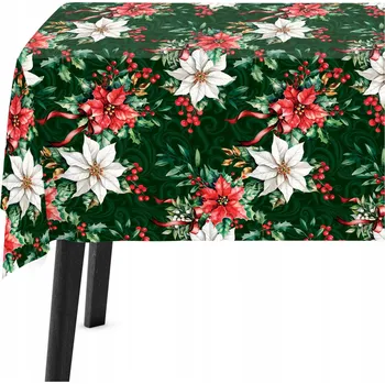 ubrus Vánoční ubrus 140x180 cm Odolný proti skvrnám Zelený Hvězda Betlémská 10774