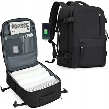 Cestovní taška BATOH PŘÍRUČNÍ ZAVAZADLO DO LETADLA RYANAIR TAŠKA ČERNÁ 40x20x25 cm + USB VÝSTUP