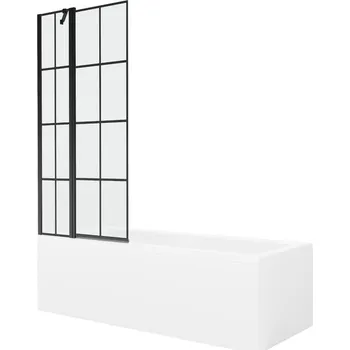 Vanová zástěna MEXEN/S - Cubik obdélníková vana 150 x 70 cm s panelem + vanová zástěna 80, černá vzor 550315070X9408117077