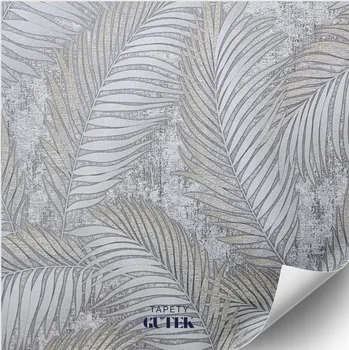 Tapeta Vliesová tapeta Listy šedá se zlatými třpytkami na betonovém pozadí 9462-10