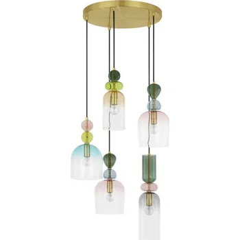 NOVA LUCE závěsné svítidlo MURANO zlatý kov lesklé tmavě zelené, modré, šedé, růžové, lesklé světle zelené, oranžové a světle šedé sklo E14 5x5W 230V IP20 bez žárovky 9009238