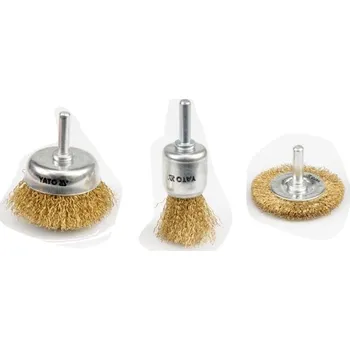 Drátěný kartáč Yato Sada kartáčů drátěných s nástavcem do vrtačky 3 ks mosaz