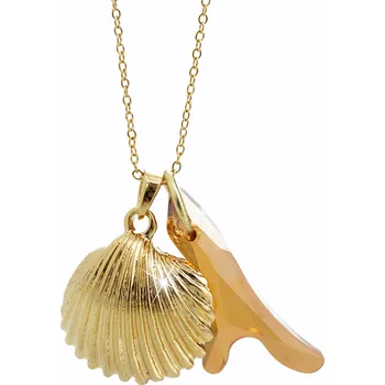 Náhrdelník JSB bijoux s.r.o. Náhrdelník z bižuterní slitiny mušle a krystal tvaru korálu Swarovski Golden Shadow
