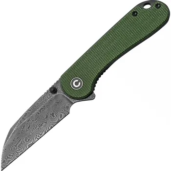 kapesní nůž CIVIVI Elementum zelená rukojeť z plátna Micarta, damašková čepel C18062AF-DS1
