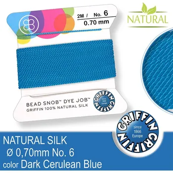 Nit Hedvábná nit s jehlou GRIFFIN síla nitě 0,7mm No.6 délka 2m. Barva Dark Cerulean Blue.