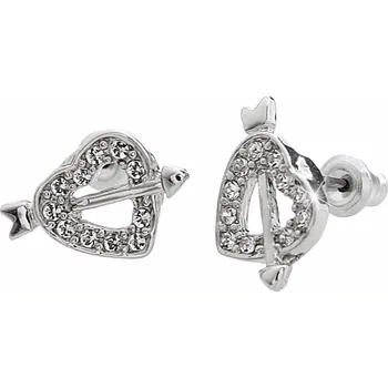 Módní doplněk JSB bijoux s.r.o. Náušnice puzety z bižuterní slitiny srdce s šípem zdobené krystaly Swarovski Crystal