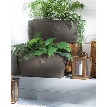 Květináč Květináč šedý 60 x 30 x 30 cm vyrobený ze směsi jílovláknitých vláken a rezavé optiky ze skleněných vláken. Obdélníkový moderní design Beliani