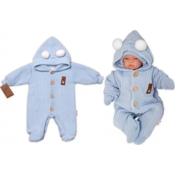 Kojenecká kombinéza Baby Nellys Pletená kombinéza/overal LUX STAR s kožíškem - dvouvrstvá, sv. modrá Velikost: 68 (3-6m)