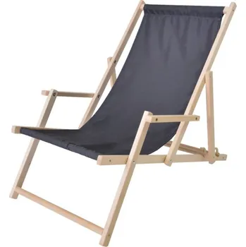 Zahradní lehátko Dřevěné křeslo / lehátko 2v1 polohovací skládací, područky, grafitově šedé