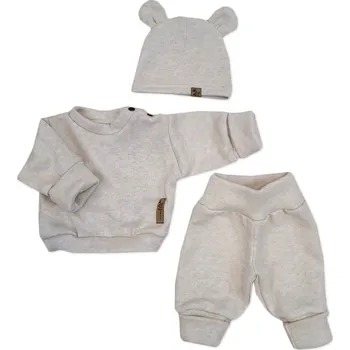 Kojenecká souprava Pletená kojenecká sada 3D, svetřík, tepláčky + čepička Kazum, písková Velikost: 74 (6-9m)