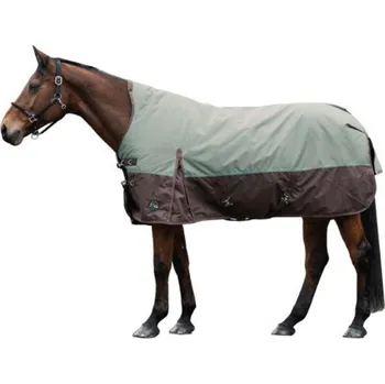 Deka pro koně Lehká výběhová deka HKM Norwich 600D High Neck s fleecem olive green/brown 115cm