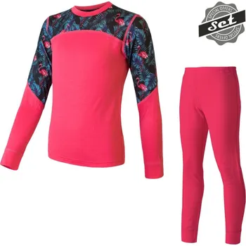 Dětské termo spodní prádlo SENSOR MERINO IMPRESS SET dětský triko dl.rukáv + spodky magenta/floral 150