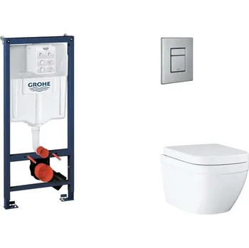 Klozet GROHE - Rapid SL Set předstěnové instalace, klozetu, sedátka SoftClose a tlačítka Skate Cosmopolitan, Triple Vortex, kartáčovaná nerezová ocel SANI11BB2118