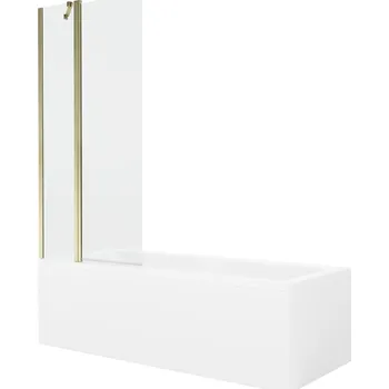 Vanová zástěna MEXEN/S - Cubik obdélníková vana 150 x 70 cm s panelem + vanová zástěna 80, transparent, zlatá 550315070X9408115000
