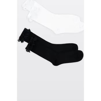 Reporter Young | Dívčí bílo-černá sada ponožek s ozdobnou krajkou 2-PACK - Barva VÍCEBAREVNÁ, Velikost 37/39 253-0995G-29-100-1