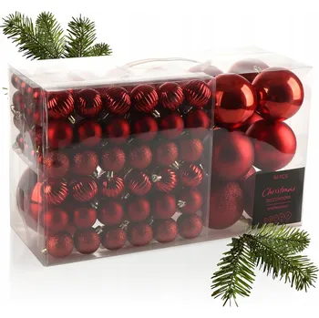 Vánoce 94dílná SADA ČERVENÝCH VÁNOČNÍCH OZDOB VÁNOČNÍ BAŇKY NA STROMEČEK