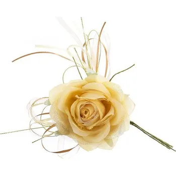 Vánoční dekorace Květ růže, zlatá, stonek, bal. 6ks