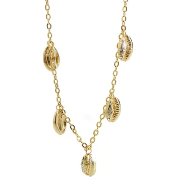Módní doplněk JSB bijoux s.r.o. Zlatý náhrdelník z bižuterní slitiny pět mušlí zdobených krystaly Swarovski Crystal