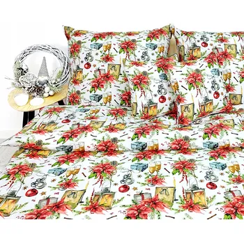 Povlečení Povlečení bavlna PREMIUM vánoční stromečky sváteční květiny 160x200