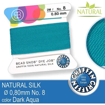 Nit Hedvábná nit s jehlou GRIFFIN síla nitě 0,8mm No.8 délka 2m. Barva Dark Aqua.
