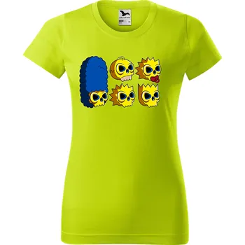 Dámské tričko levne-damske-bavlnene-tricko-potisk-lebky-simpson Velikost dámská trička Basic: S šířka 44, délka 60, Odstín dámské tričko Basic: Neonově limetkové