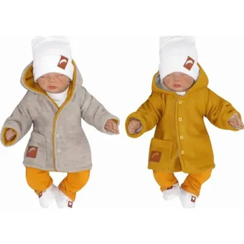 Z&Z Pletený, oboustranný svetřík, kabátek s kapucí, hořčicovo-béžový Velikost: 68 (3-6m)