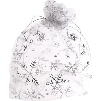 Dárková taška Organzový sáček Vánoční 15x23cm, bílá/stříbrný