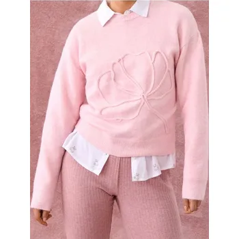 Dámský svetr Sinsay - Svetr s 3D aplikací s příměsí vlny - pastelová růžová - 327FJ-03M - 327FJ-03M-XS